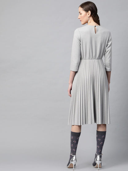 Women's Grey Rib Pleated Skater Dress