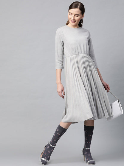 Women's Grey Rib Pleated Skater Dress