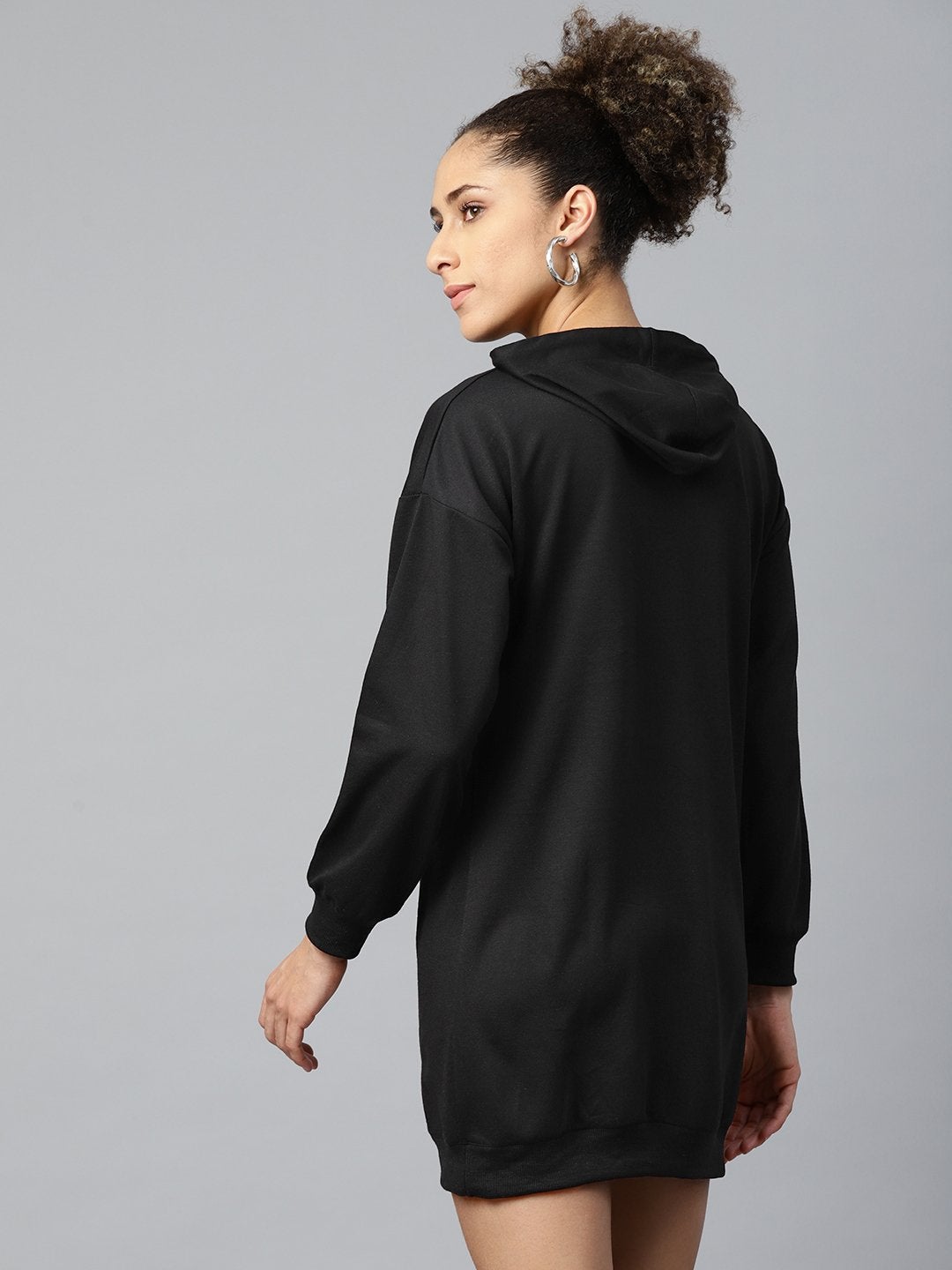 Women's Black Terry Instant-Print Hoodie Sweat Dress