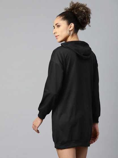 Women's Black Terry Instant-Print Hoodie Sweat Dress