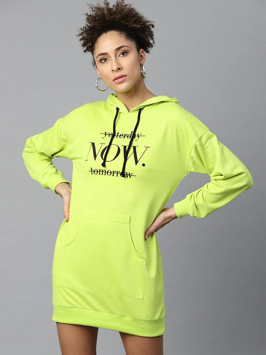 Women's Neon Green Now-Print Terry Hoodie Sweat Dress