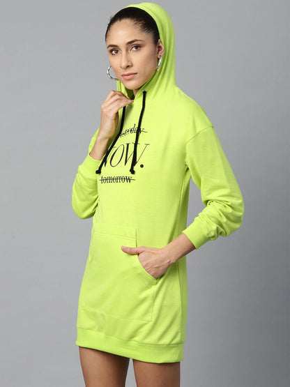 Women's Neon Green Now-Print Terry Hoodie Sweat Dress