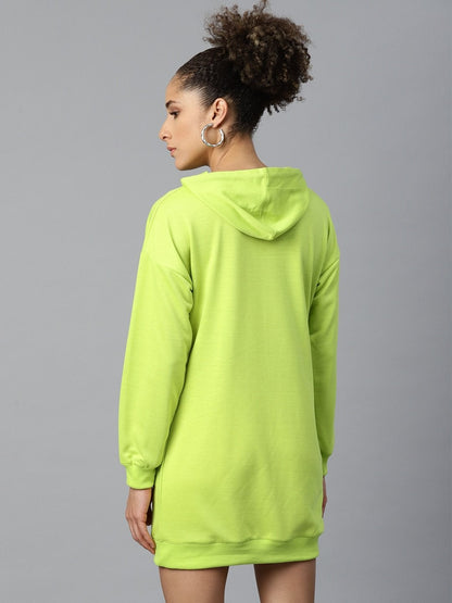 Women's Neon Green Now-Print Terry Hoodie Sweat Dress