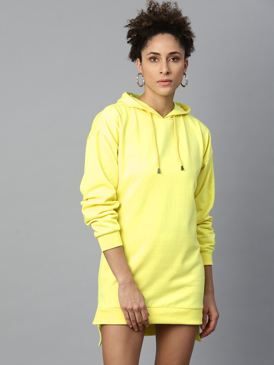 Women's Yellow Fleece Hoodie Sweat Dress