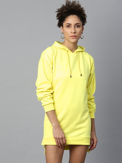 Women's Yellow Fleece Hoodie Sweat Dress