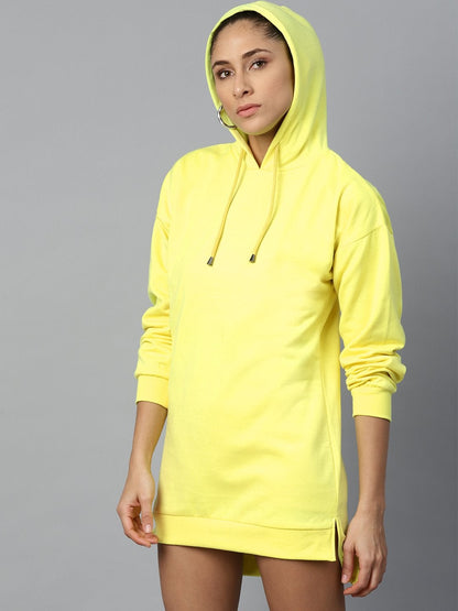 Women's Yellow Fleece Hoodie Sweat Dress
