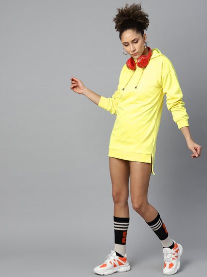 Women's Yellow Fleece Hoodie Sweat Dress