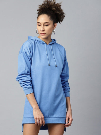 Women's Blue Fleece Hoodie Sweat Dress
