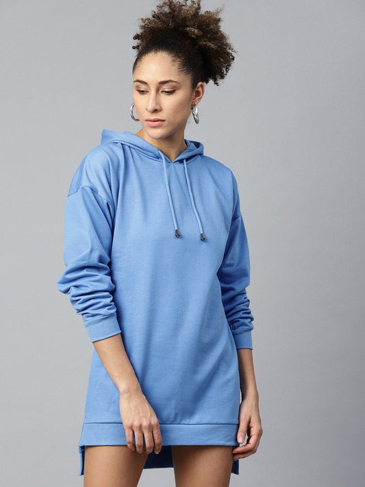 Women's Blue Fleece Hoodie Sweat Dress