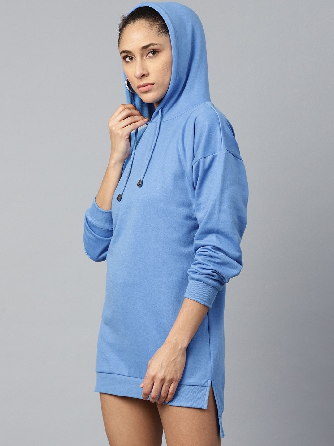 Women's Blue Fleece Hoodie Sweat Dress