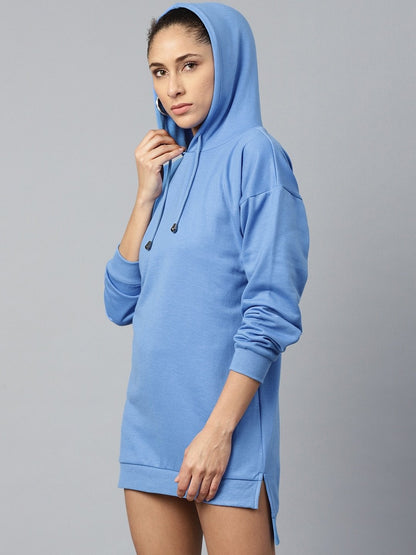 Women's Blue Fleece Hoodie Sweat Dress