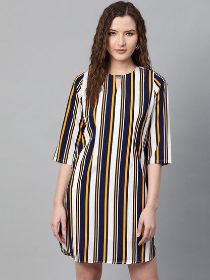 Women's Mustard Navy Stripe Shift Dress