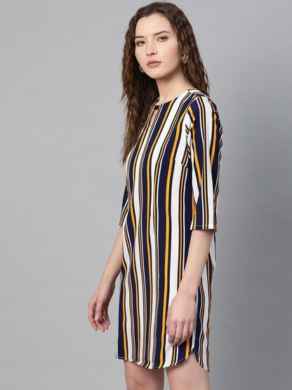 Women's Mustard Navy Stripe Shift Dress