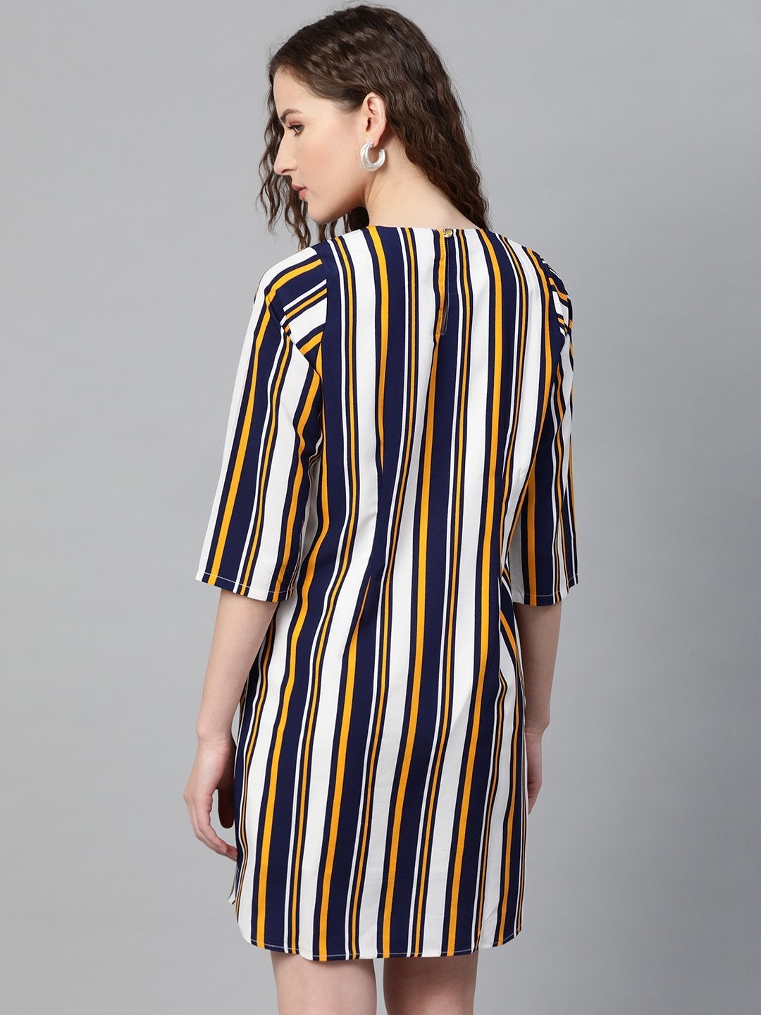 Women's Mustard Navy Stripe Shift Dress