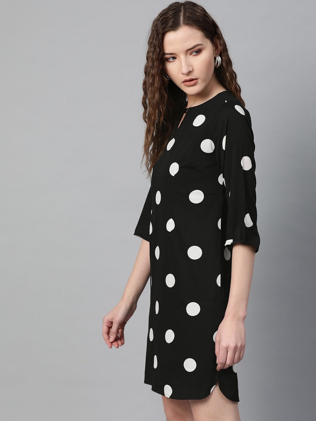 Women's Black Polka Shift Dress