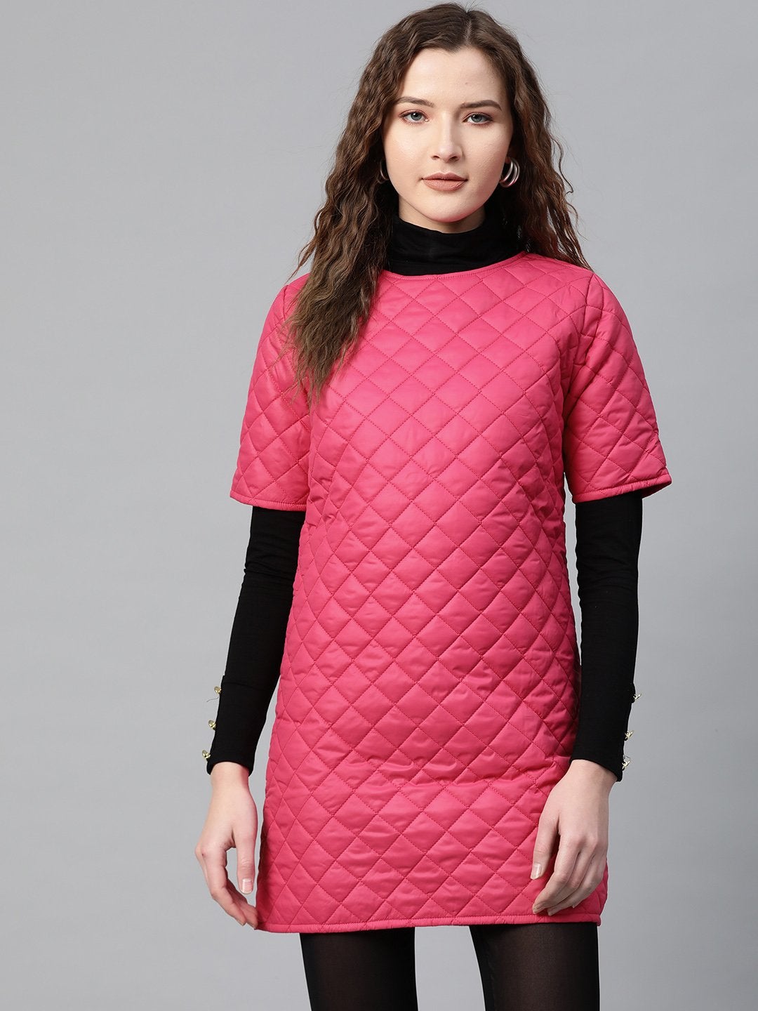 Women's Fuchsia Quilted Shift Dress