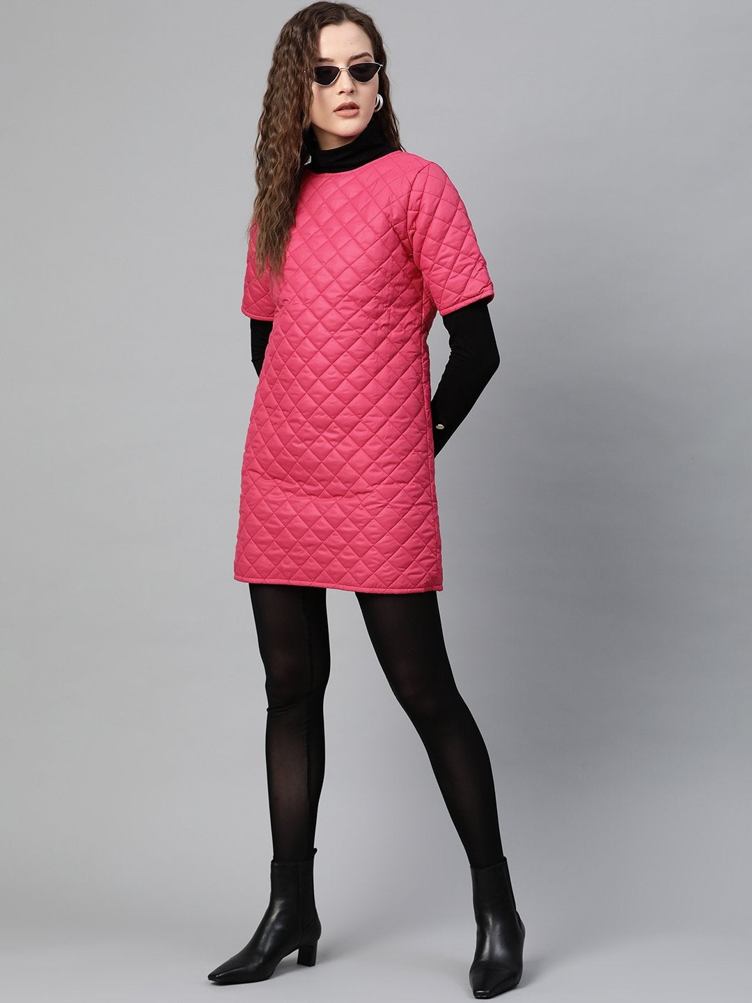 Women's Fuchsia Quilted Shift Dress