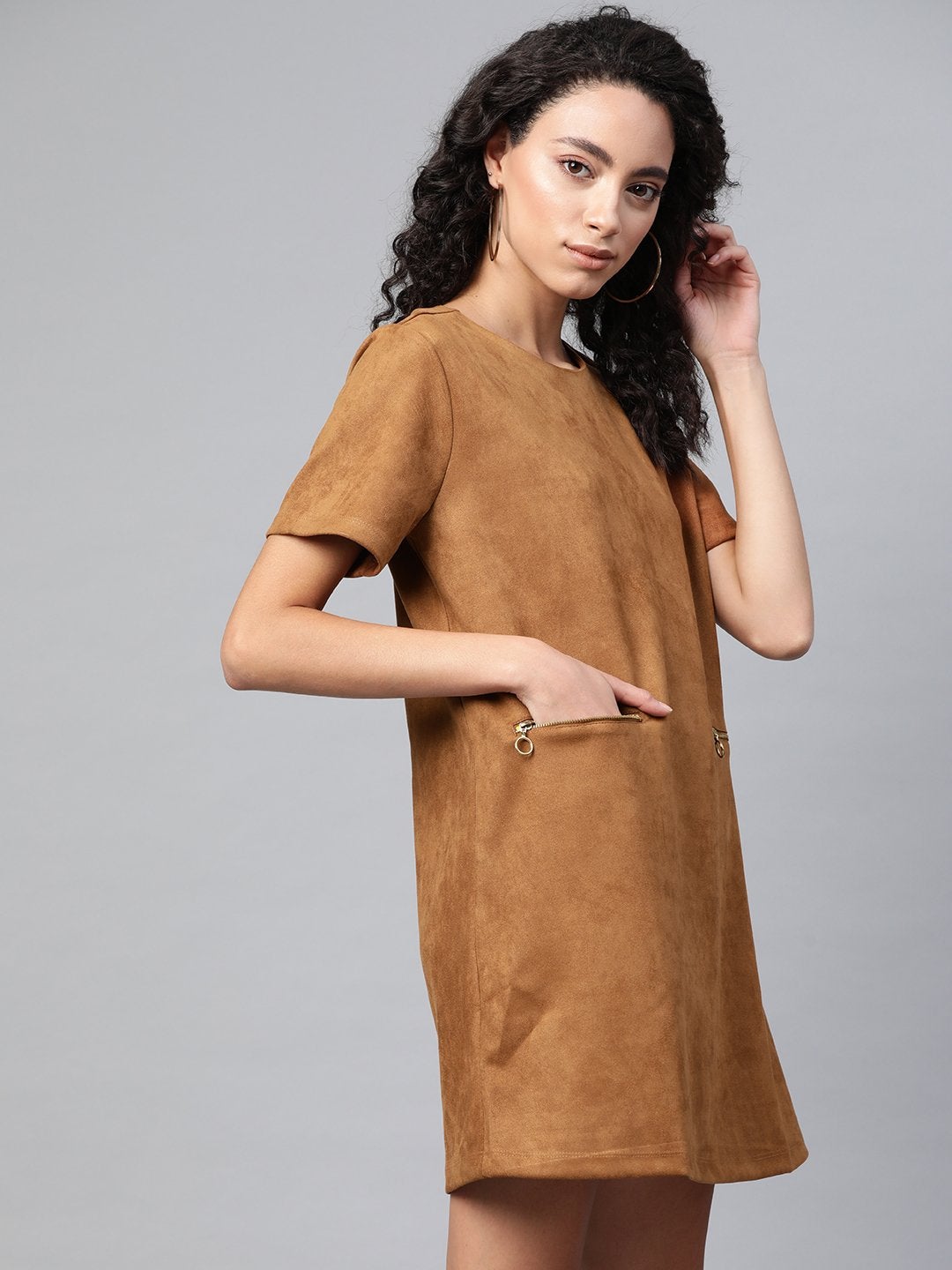Women's Brown Suede A-Line Dress