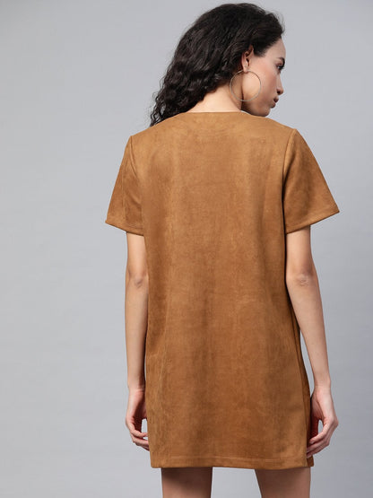 Women's Brown Suede A-Line Dress