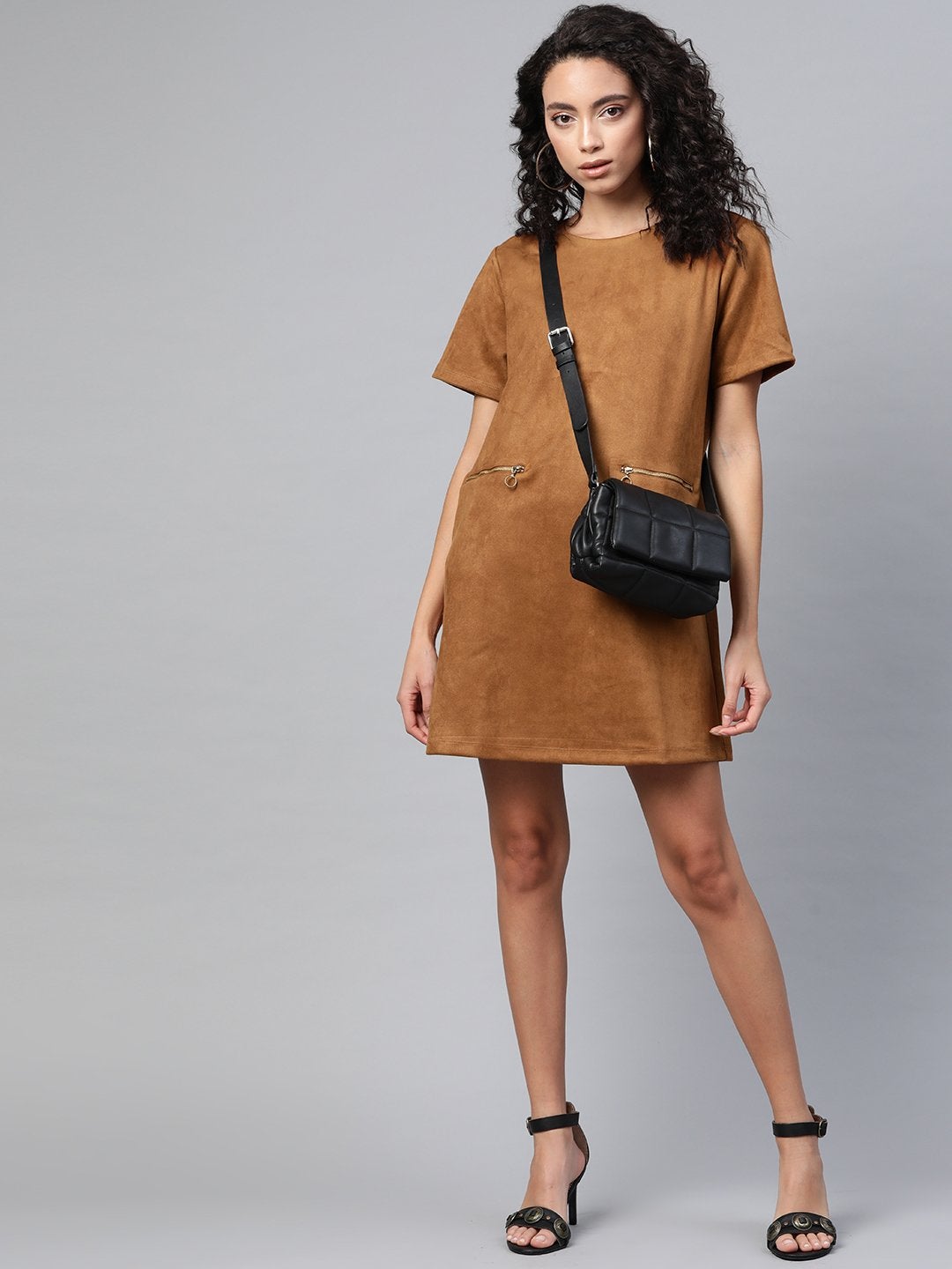Women's Brown Suede A-Line Dress