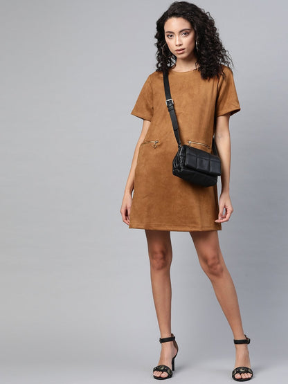 Women's Brown Suede A-Line Dress