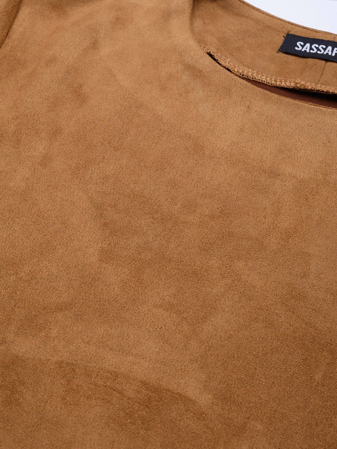 Women's Brown Suede A-Line Dress