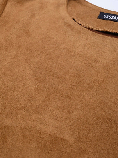 Women's Brown Suede A-Line Dress