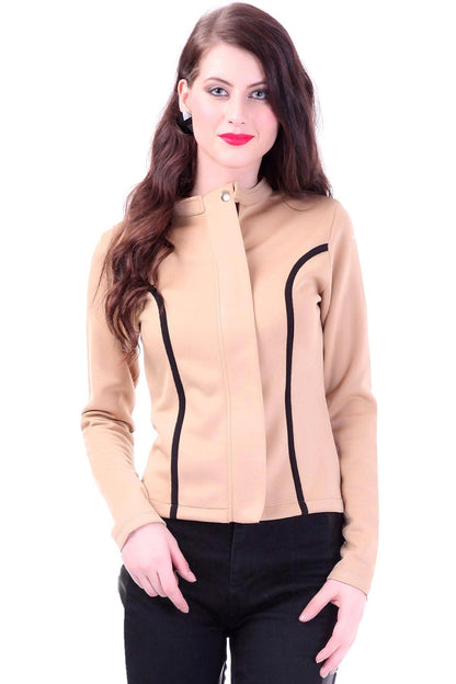Women's Contrast Binding Beige Jacket