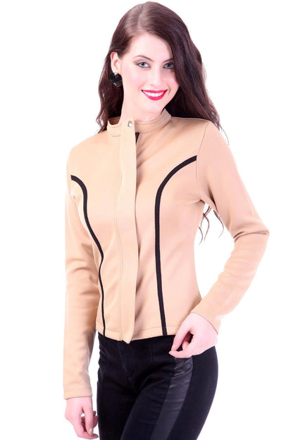 Women's Contrast Binding Beige Jacket
