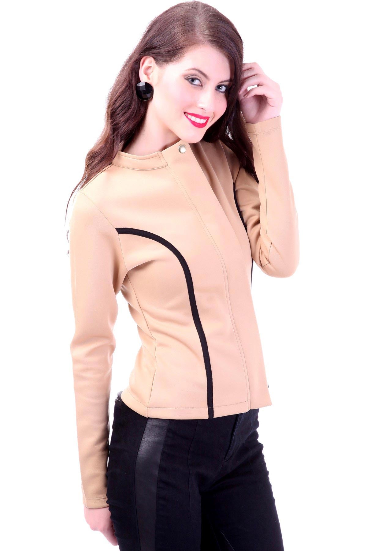 Women's Contrast Binding Beige Jacket