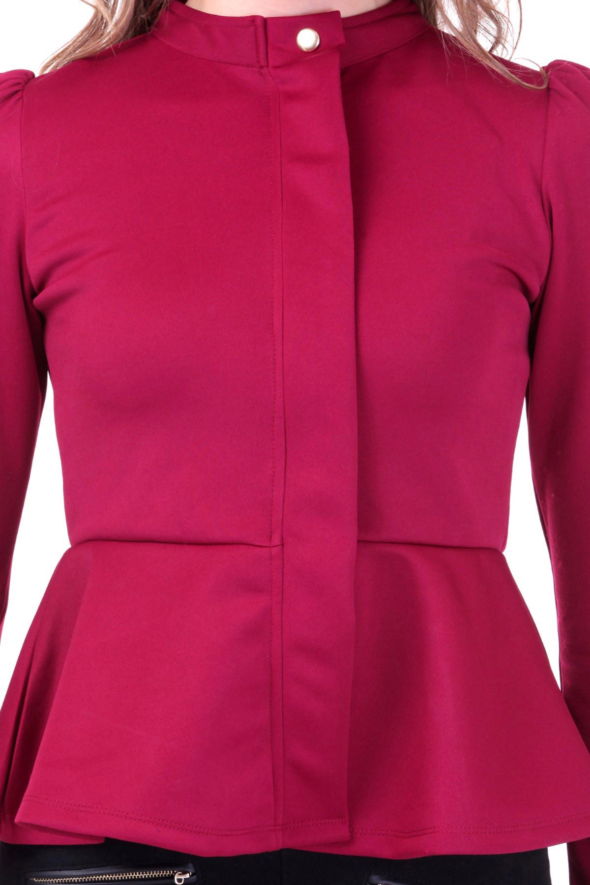 Women's Turtle Neck Maroon Peplum Terry Jacket