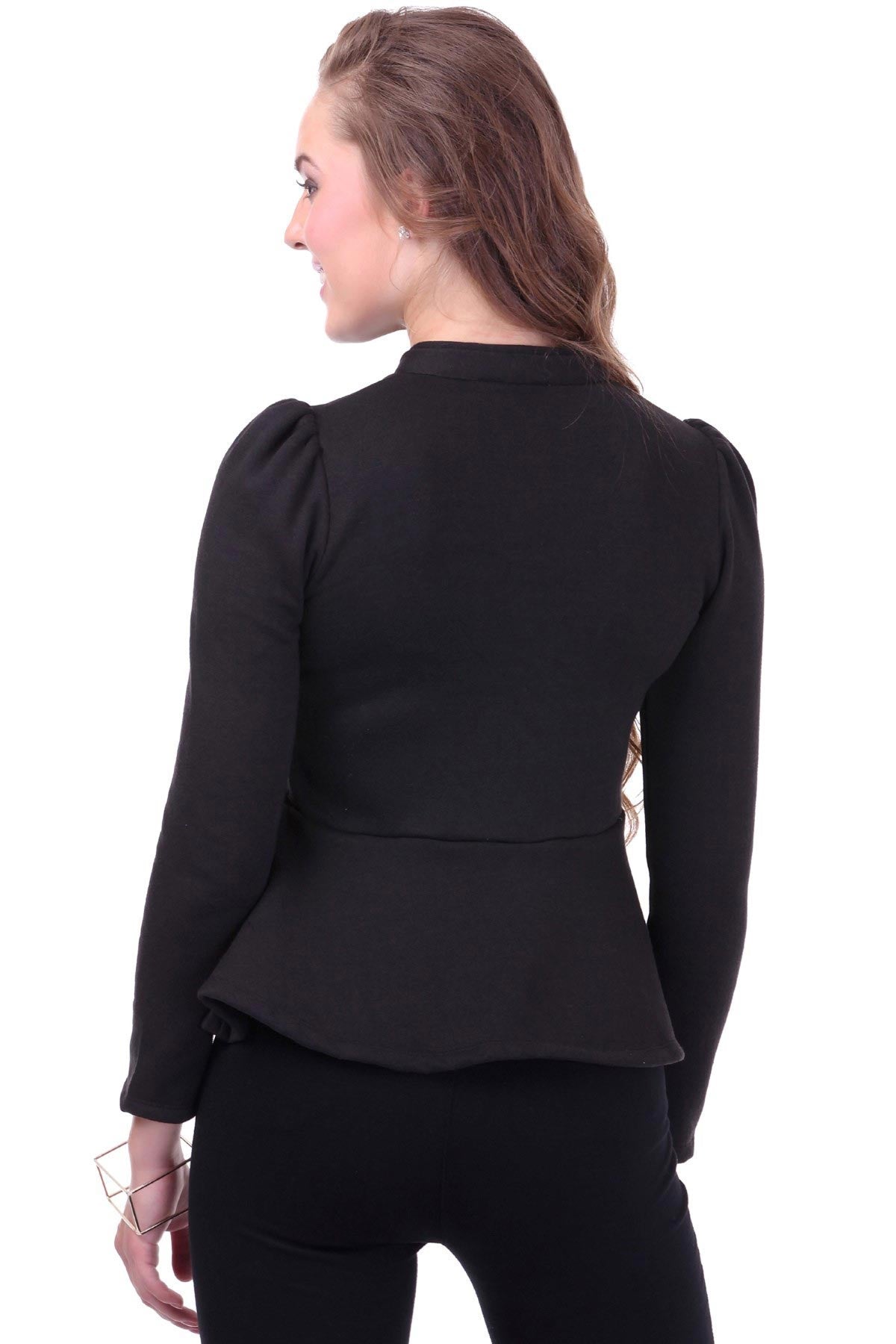 Women's Turtle Neck Black Peplum Terry Jacket