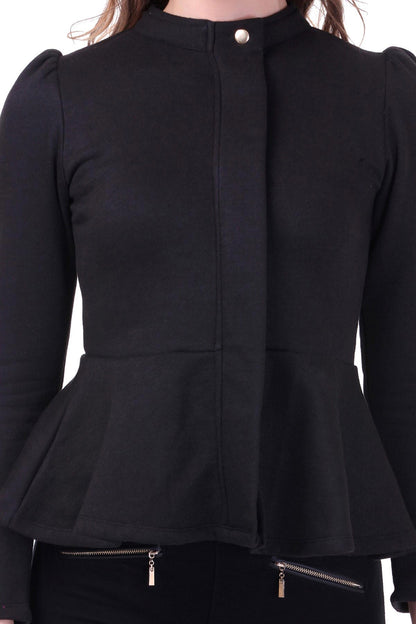 Women's Turtle Neck Black Peplum Terry Jacket