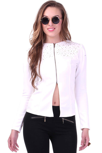 Women's Ivory Crystal Studded Jacket