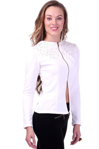 Women's Ivory Crystal Studded Jacket