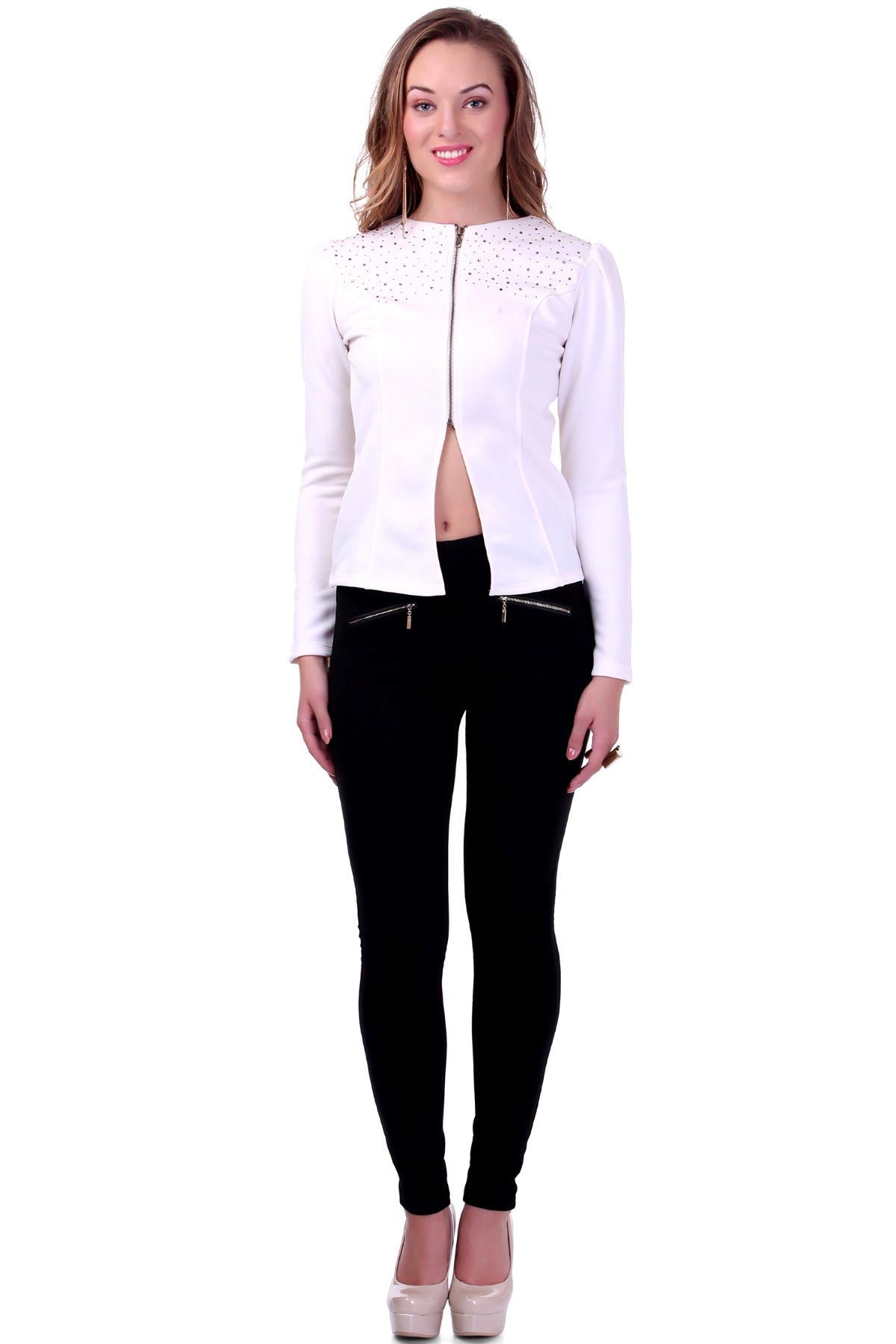 Women's Ivory Crystal Studded Jacket