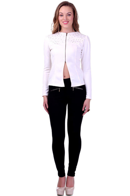 Women's Ivory Crystal Studded Jacket