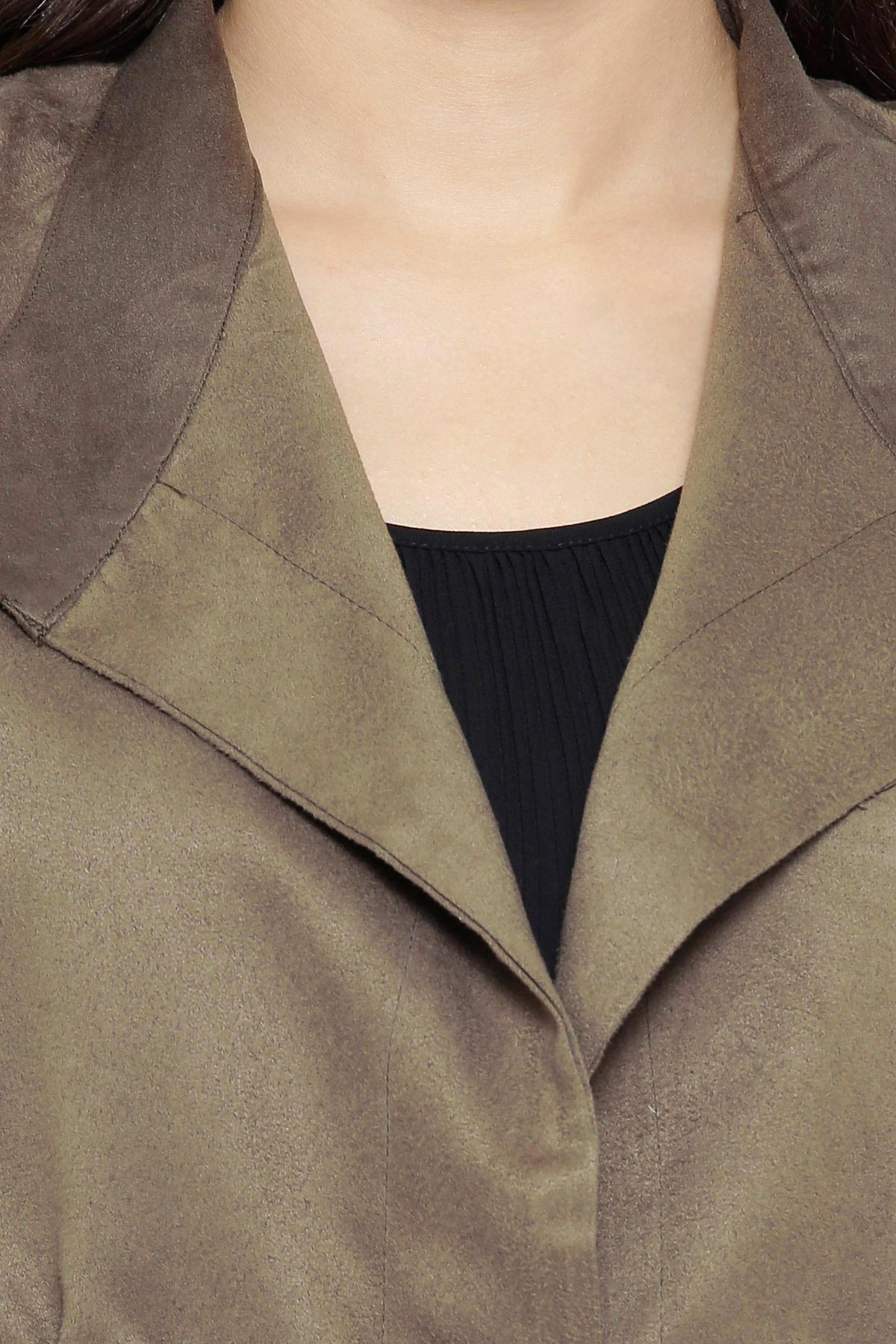 Women's Suede Sleeveless Green Trench Coat