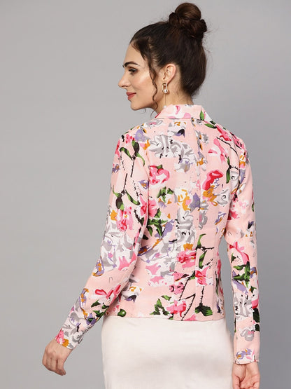 Women's Pink Floral Notched Collar Blazer