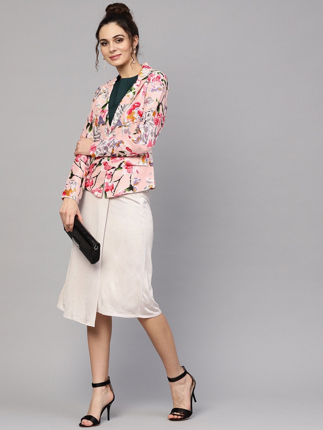 Women's Pink Floral Notched Collar Blazer