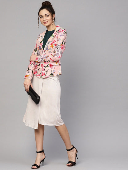 Women's Pink Floral Notched Collar Blazer