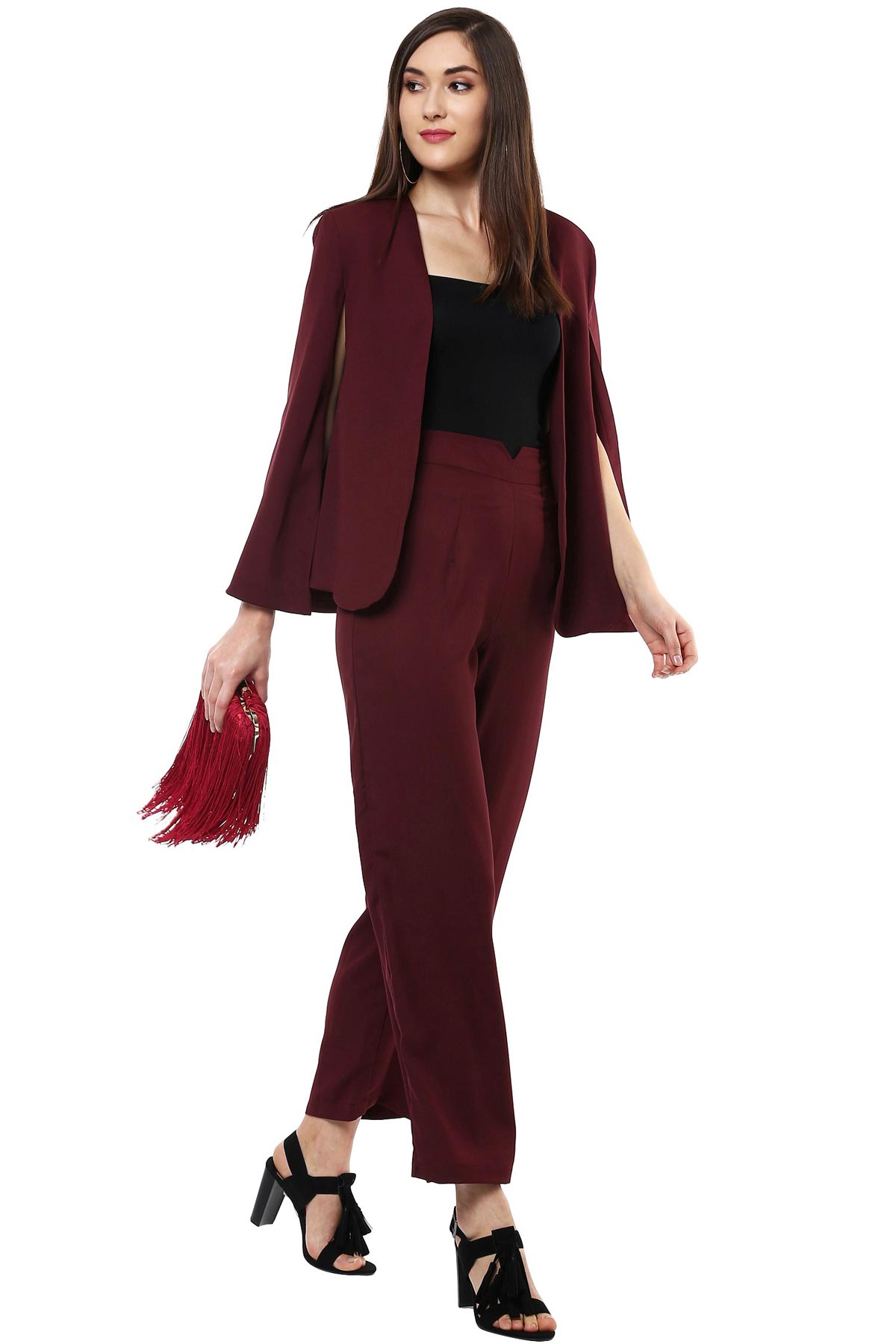 Women's Maroon Cape Jacket