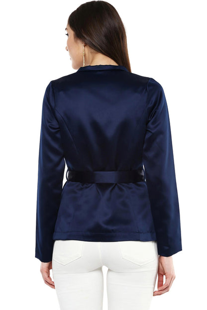 Women's Shawl Collar Navy Belted Jacket