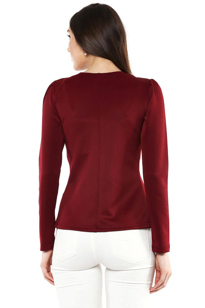 Women's Maroon Crystal Studded Jacket