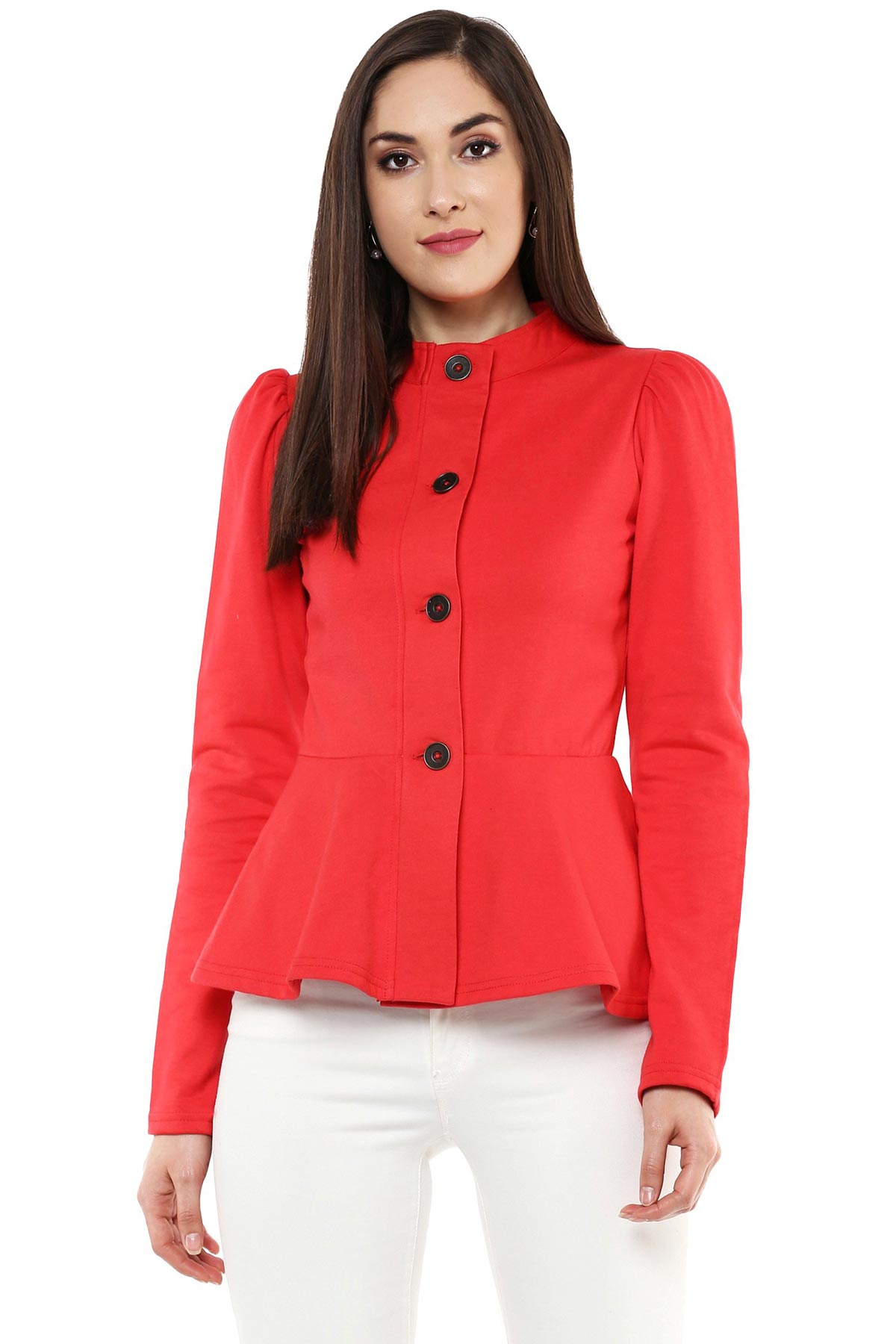 Women's Red Fleece Peplum Jacket
