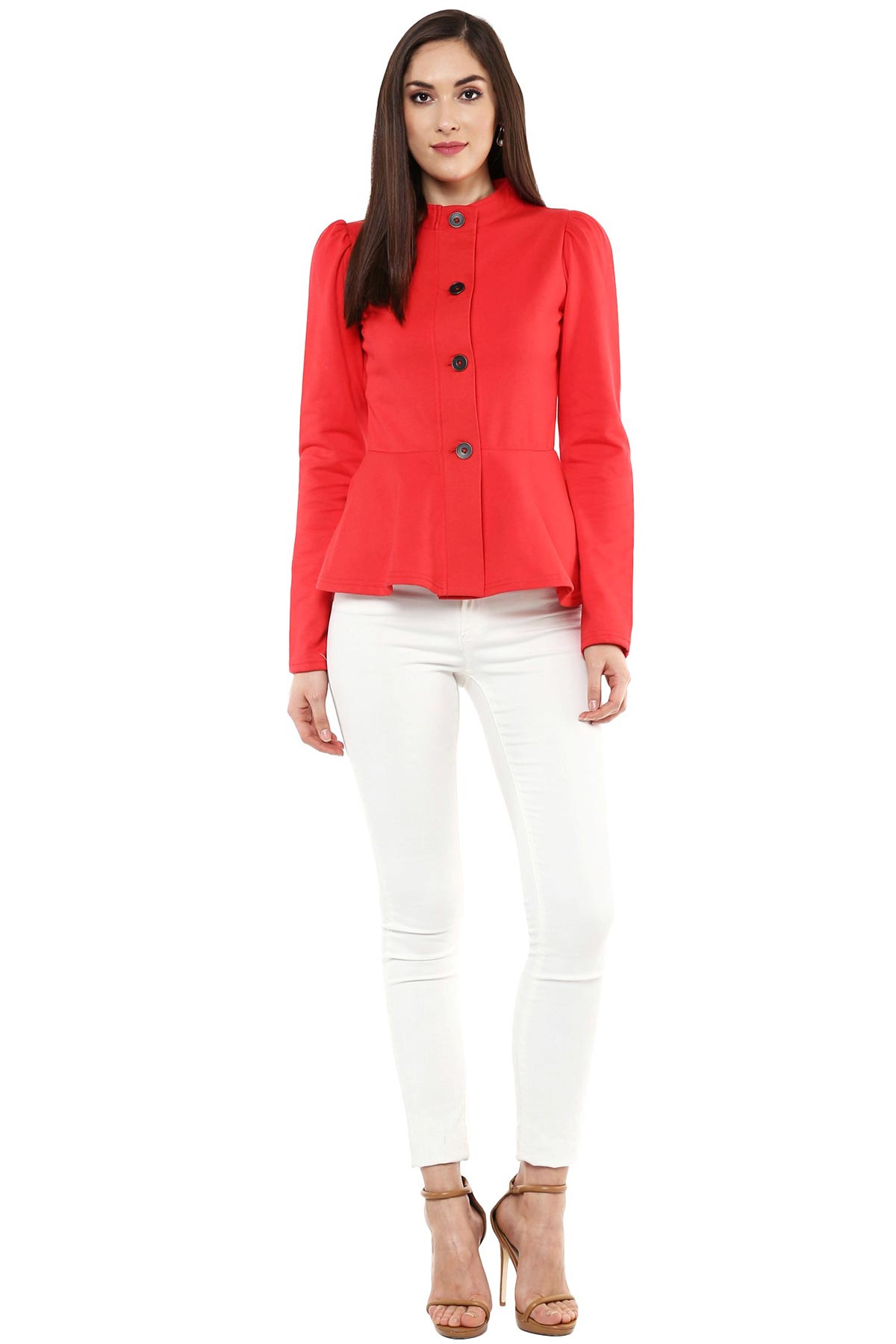 Women's Red Fleece Peplum Jacket