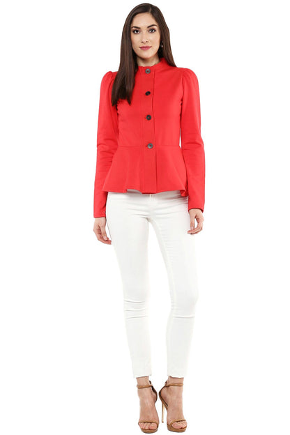 Women's Red Fleece Peplum Jacket