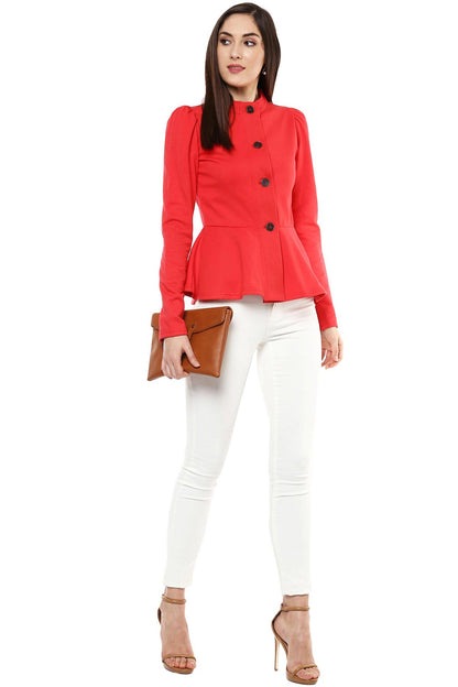 Women's Red Fleece Peplum Jacket