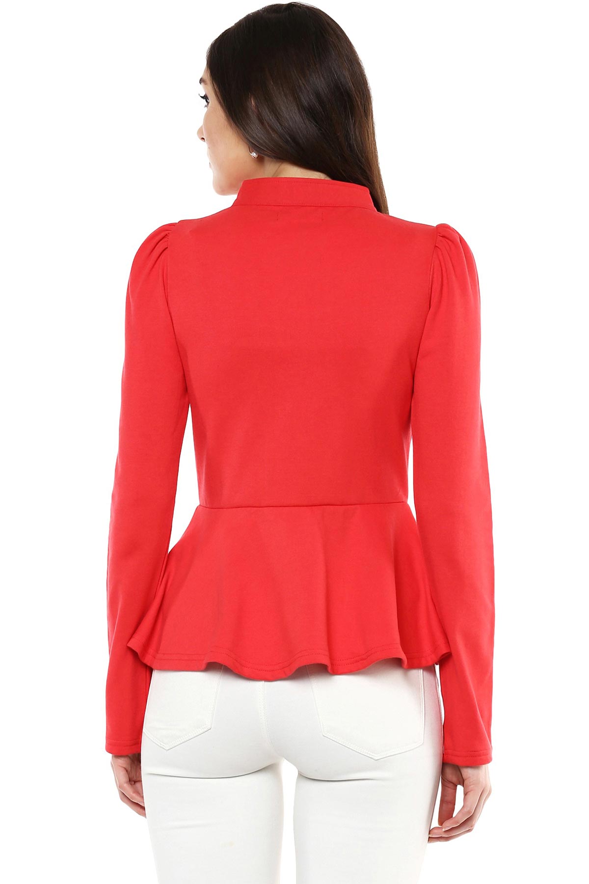 Women's Red Fleece Peplum Jacket