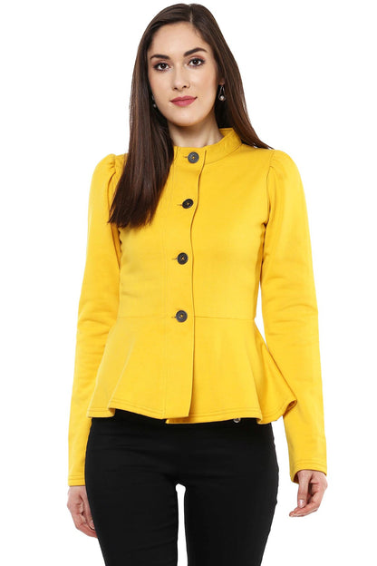 Women's Mustard Fleece Peplum Jacket